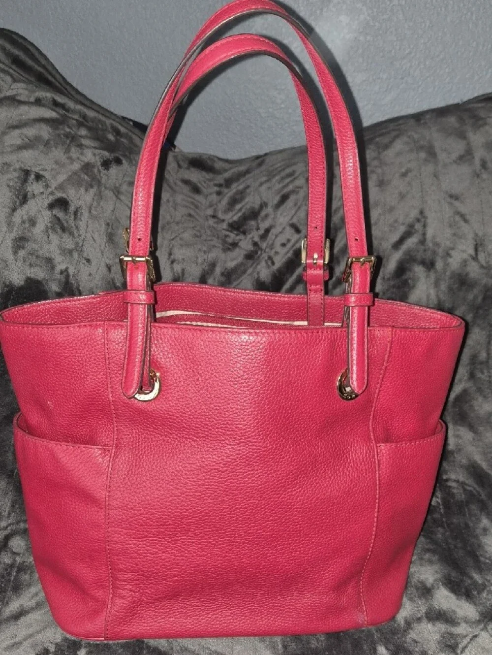 Michael Kors Pebbled Leather Tote Bag in Berry